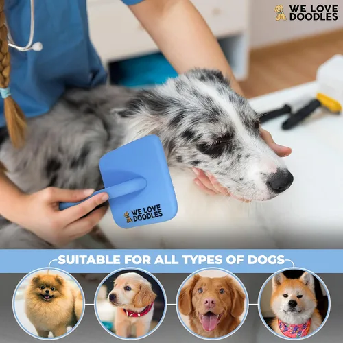 Vista 3 de We Love Doodles Slicker Brush Bundle – Kit de cepillo grande y mini para perros y cachorros – Cepillo de aseo para cabello medio y largo – Fabricado