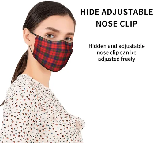 Vista 3 de Mascarilla facial del clan escocés Robertson moderna máscara facial de tela de tartán con bolsillo para filtro, pañuelos faciales lavables