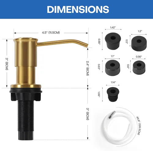 Vista 3 de Dispensador de jabón para fregadero de cocina, dispensadores de jabón integrados de oro cepillado, dispensador de jabón para fregadero de acero