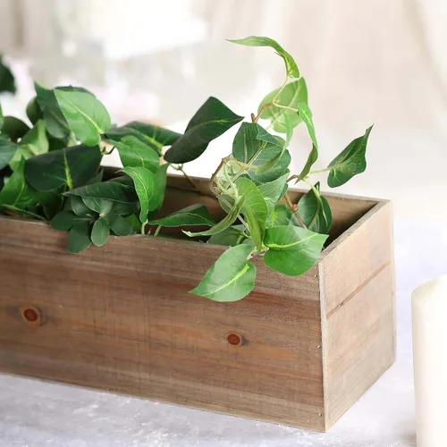 Vista 8 de Efavormart - Juego de macetas de madera rectangular natural de 24 x 6 pulgadas con forros de plástico extraíbles