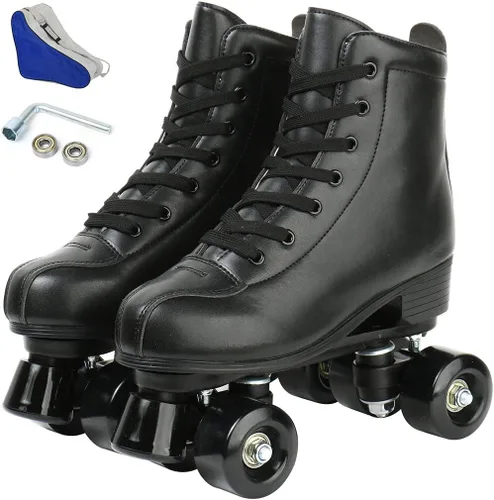 Vista 12 de XUDREZ Patines de ruedas para mujeres y hombres, brillantes, de doble fila, cuatro ruedas, patines para mujer con bolsa de zapatos