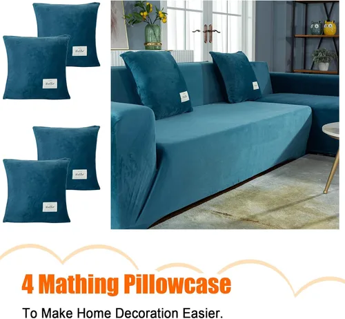 Vista 5 de LiveGo Fundas para sofá modular, 2 fundas de sofá en forma de L, fundas suaves para muebles con 4 fundas de almohada tipo L, fundas elásticas