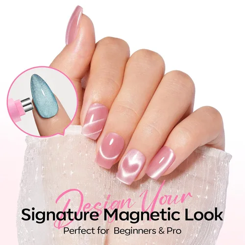 Vista 6 de modelones Juego de imanes de ojo de gato, esmalte de gel francés con corazón de ojo de gato, kit de herramientas de uñas de doble cabeza 5 en 1