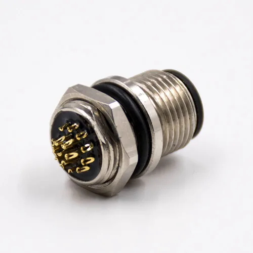 Vista 2 de Elecbee 17 Pin M12 Cable A Code Male Straight Rear Bulkhead Waterproof Panel Receptacles Solder Type