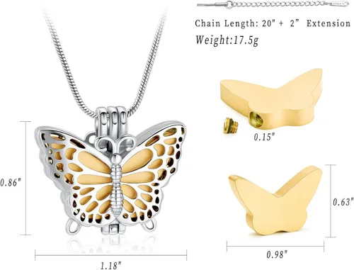 Vista 2 de Always in My Heart - Collar de urna de cremación de mariposa ahuecada para cenizas para mujeres, recuerdo conmemorativo, Metal, Acero inoxidable