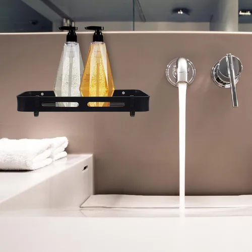 Vista 6 de Beavorty Estante flotante de baño: 2 piezas montado en la pared, no perforado, soporte adhesivo de metal para estanterías decorativas