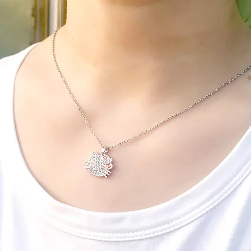 Vista 5 de FORUISTON Collar con colgante de oro de amatista, gatito, mariposa, circonita cúbica, regalos para niñas, mujeres, mamá, abuela, Navidad, San