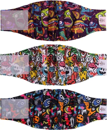 Vista 26 de CuteBone - Pañales lavables para perro macho, banda abdominal, paquete de 3 unidades, color negro, modelo DM54XS