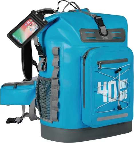 Vista 78 de MORXPLOR Bolsa seca impermeable, 5L/10L/20L/30L/40L/55L Mochila seca con funda impermeable para teléfono para natación, kayak