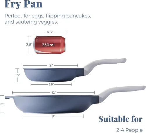 Vista 2 de PRICUSIS - Sartén antiadherente de cerámica, sartén con mango de enfriamiento constante, para huevos y tortilla y sartén de chef, compatible
