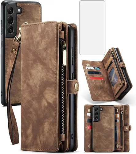 Vista 8 de Asuwish Funda de teléfono para Samsung Galaxy S22 5G con cremallera, funda desmontable con protector de pantalla de vidrio templado y tarjetero