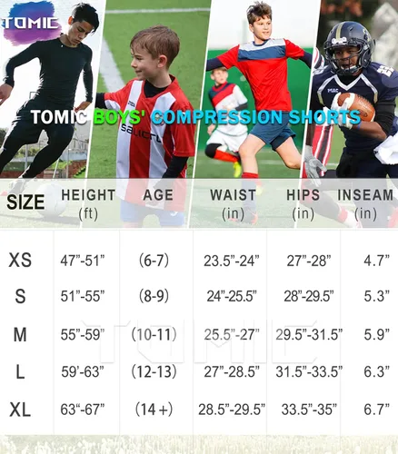 Vista 6 de Tomic Youth Boys' Compression Shorts 2-3Pack Performance Athletic Base Layers for Kids Sport Underwear Side Pocket