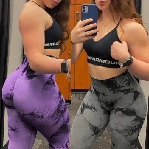 Vista 4 de Leggings sin costuras de teñido anudado para mujer, pantalones de yoga de cintura alta, mallas de compresión para levantamiento de glúteos