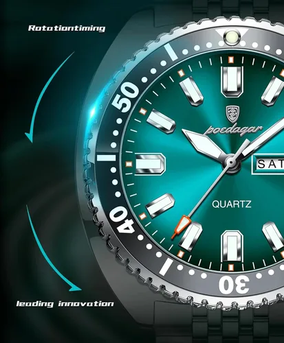 Vista 5 de Hombres de negocios reloj fecha semana impermeable luminoso hombre de lujo reloj de pulsera deportes acero inoxidable hombres moda cuarzo relojes