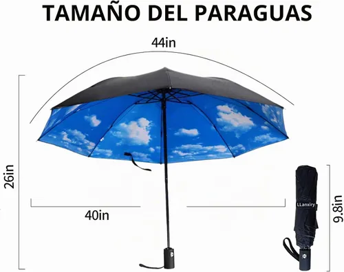 Vista 2 de LLanxiry Paraguas compacto del viaje, paraguas automático a prueba de (Nubes altas)