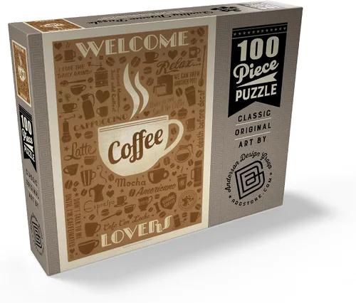 Vista 2 de MyPuzzle Coffee Pattern Print, póster vintage, rompecabezas de 100 piezas prémium para adultos
