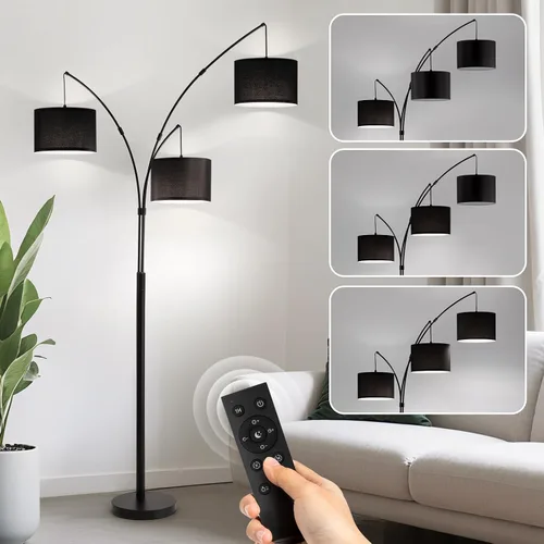 Vista 16 de Lámpara de pie con control remoto, lámparas de pie de arco de 3 luces para sala de estar, lámparas de pie altas de 2400 lm con pantallas blancas