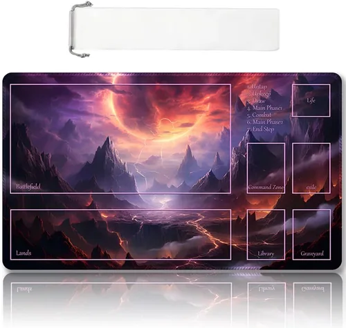 Vista 6 de Tapete de juego MTG cosido de alta calidad con zonas y parte trasera de goma antideslizante, tapete de juego TCG para MTG y otros juegos de cartas