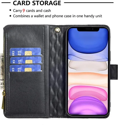 Vista 3 de Asuwish Funda de teléfono para iPhone 11 Pro Max 6.5 con protector de pantalla de vidrio templado y tarjetero de cuero con tapa para tarjetas