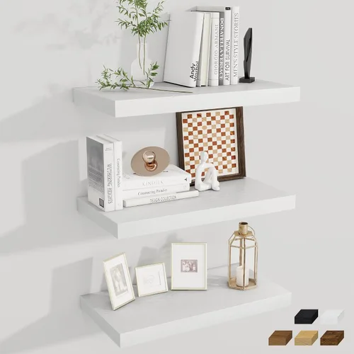 Vista 58 de Fun Memories Pequeños estantes flotantes para pared, estantes cuadrados de pared de 8 pulgadas con soportes invisibles, estantes negros para baño