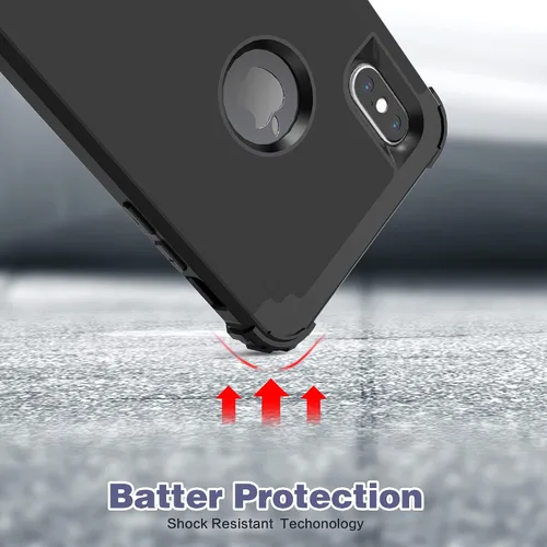 Vista 7 de IDweel Funda para iPhone Xs Max con protector de pantalla de vidrio templado, absorción de golpes 3 en 1, protección resistente, cubierta de Negro