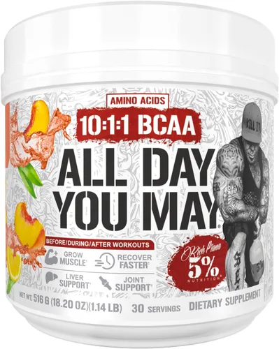 Vista 12 de 5% Nutrition Rich Piana AllDayYouMay BCAA Powder Aminoácidos prémium para intra y después del entrenamiento, EAA, electrolitos Hidratación
