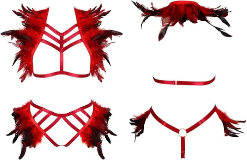 Vista 2 de BBOHSS - Arnés para mujer, diseño de plumas