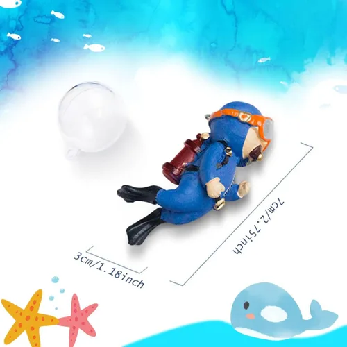 Vista 6 de Paquete de 2 decoraciones de pecera, lindos adornos de acuario de buceador, juguete de decoración con divertido dispositivo flotante, accesorios