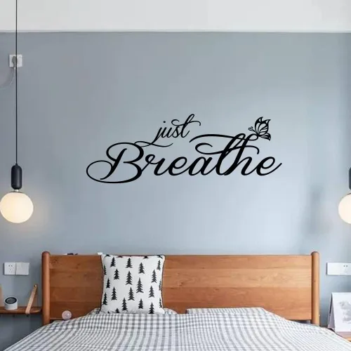 Vista 2 de Just Breathe - Calcomanía de vinilo con citas inspiradoras para pared, letras positivas, refranes, decoración de sala de estar