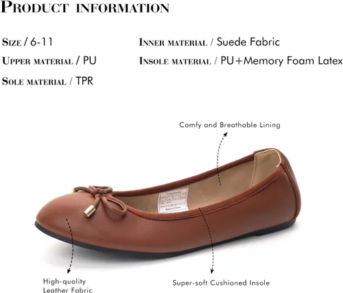 Vista 6 de FUNKYMONKEY Zapatos planos de ballet para mujer, estilo casual, sin cordones, con lazo y punta redonda