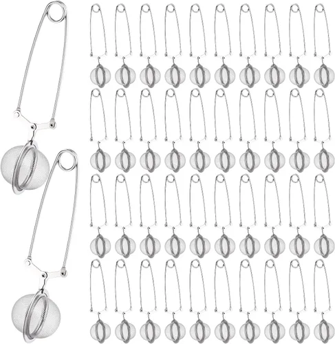 Vista 12 de Yinder Infusor de té de hojas sueltas, 20 unidades, malla de acero inoxidable, coladores de bola de té con broche con mango de metal (dorado)