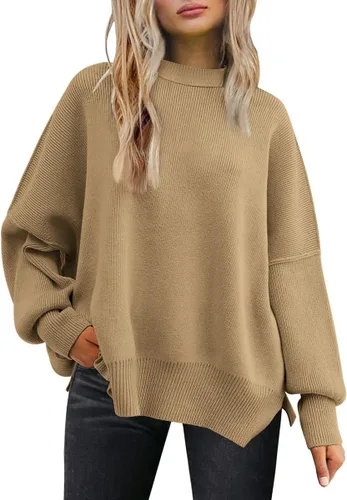 Vista 125 de Lillusory - Suéter extragrande con mangas de murciélago y cuello redondo para mujer, prenda moderna de otoño de tejido de punto sin botones