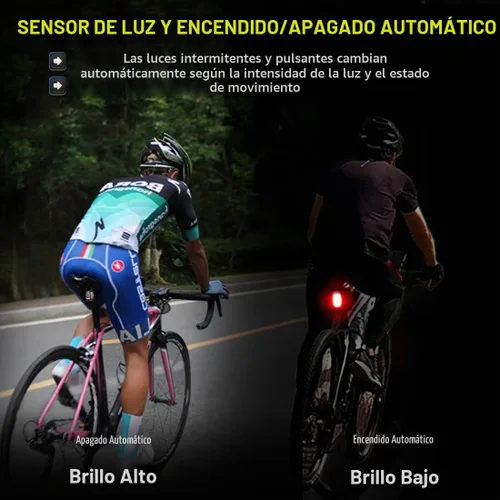 Vista 5 de PADONOW Luz trasera de bicicleta con alarma: luz trasera inalámbrica para bicicleta remota, USB-C, recargable, movimiento inteligente, antirrobo