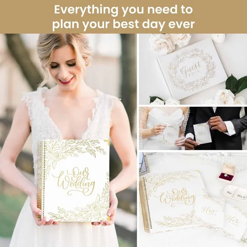 Vista 8 de bloom daily planners Planificador y organizador de tapa dura para el día de la boda (sin fecha), 9 x 11 pulgadas, diseño floral dorado