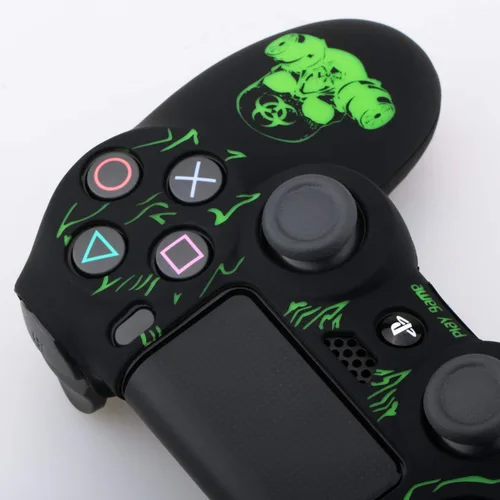 Vista 3 de 9CDeer 1 Piece of Silicone Laser Carving Protective Cover Skin + 6 Thumb Grips & Dust Proof Plugs for PS4SlimPro Controller Bio Hazard