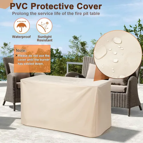Vista 6 de Tangkula Patiojoy - Mesa rectangular de gas de 42 pulgadas, mesa rectangular de gas para exteriores de 60,000 BTU con mesa de cerámica, rocas