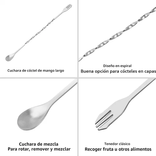 Vista 5 de Tifanso Muddler para cócteles, mortero de 10 pulgadas y cuchara mezcladora de mango largo para bar, agitador de acero inoxidable, herramientas