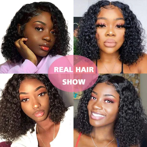 Vista 9 de Fine Plus Pelucas de cabello humano sin pegamento, pelucas rizadas de onda profunda para mujeres negras, pelucas de cabello humano con encaje