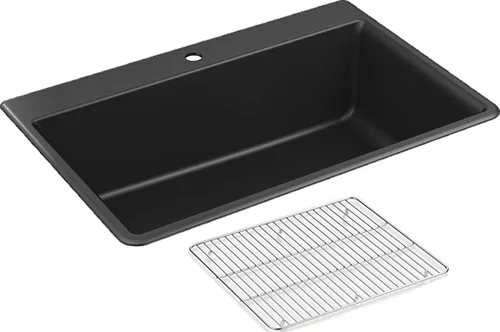 Vista 15 de KOHLER 28003-1-CM1 Kennon® - Fregadero de cocina de 25 pulgadas de montaje superior o inferior, incluye estante para fregadero, color negro mate