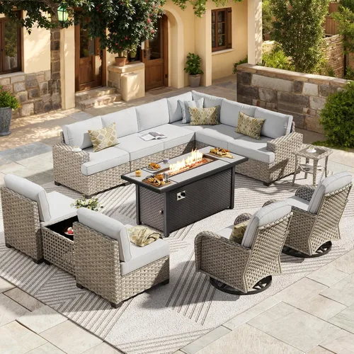 Vista 53 de HOOOWOOO Juego de Muebles Seccionales para Patio al Aire Libre, 6 Piezas Juegos de Conversación de Mimbre Sofá en Forma de L, Sofá Extra Profundo