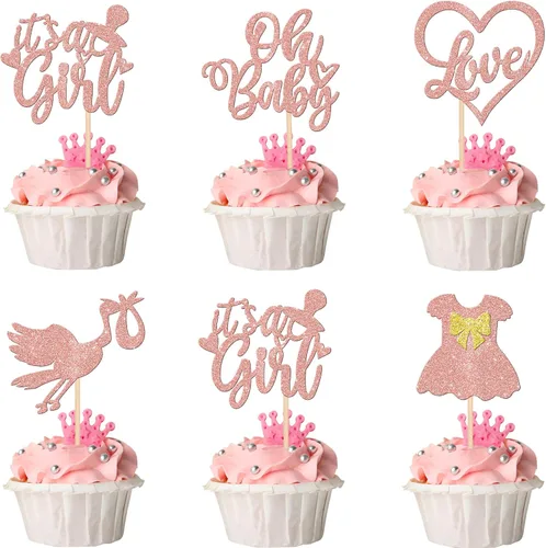 Vista 13 de 36 piezas de decoración para cupcakes con diseño de luna con purpurina de luna y estrella para revelación de género de bebé, baby shower, fiestas