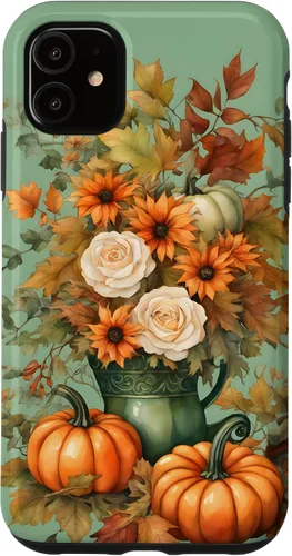 Vista 8 de Vintage Autumn Flower Fall Pumpkin Teal Case for iPhone 17
