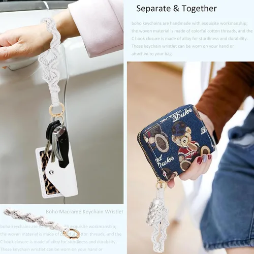 Vista 13 de BIHRTC Llavero de pulsera boho con soporte para lápiz labial, pulsera hecha a mano