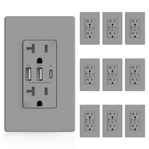 Vista 31 de ELEGRP Tomacorrientes USB, toma de pared de 3 puertos, toma eléctrica de 30 W 6.0 A resistente a manipulaciones, toma de corriente de 15 amperios