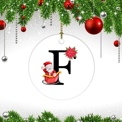 Vista 3 de Letras inglesas F Santa Claus con inicial, adorno de Navidad con diseño de bola de Navidad 2022, adorno de cerámica de 3 pulgadas, adornos colgantes