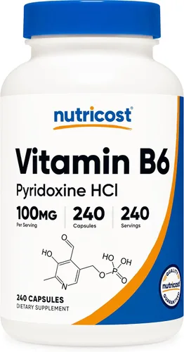Vista 6 de Nutricost Vitamina B6 (Piridoxina HCl) 100 mg, 240 Cápsulas (2 Botellas)