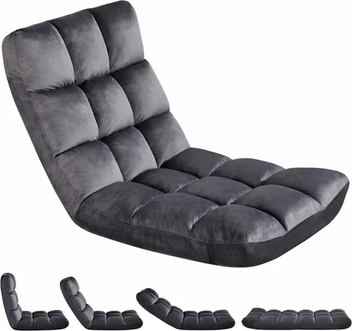 Vista 15 de Yaheetech Silla de piso, silla de meditación con soporte de espalda, tumbona de piso para juegos con 14 posiciones ajustables para adultos