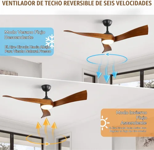 Vista 3 de Sofucor - Ventiladores de techo de 52 pulgadas con luces, ventilador de techo de madera sólida para interiores/exteriores con control remoto, motor