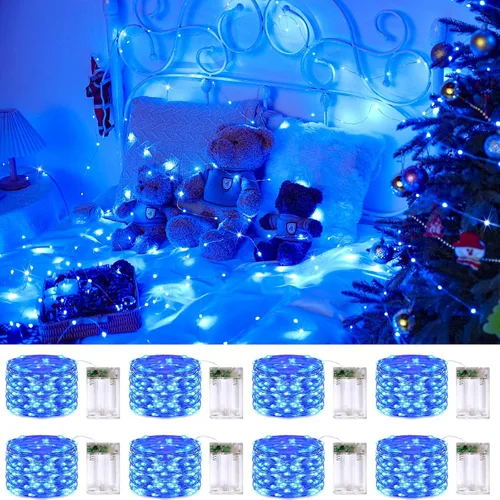 Vista 28 de JMEXSUSS 4 unidades de luces de hadas LED de 50 luces en púrpura y verde, luces de cadena de hadas operadas con batería, luces de 16 pies