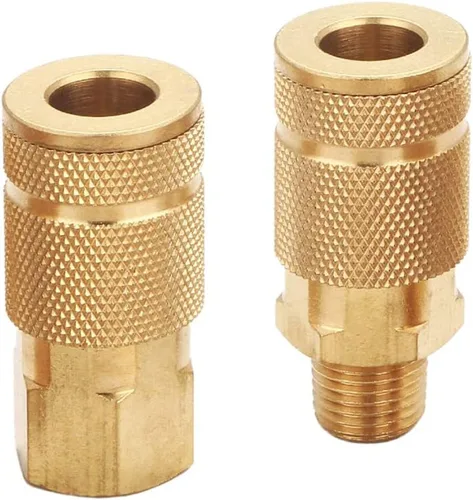 Vista 5 de Kit de acoplador y enchufe (7 piezas), tipo automotriz C, NPT de 1/4 de pulgada, juego de accesorios de aire de conexión rápida de latón macizo 7
